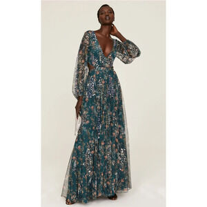 Ieena for Mac Duggal Blue Floral Gown Size 6